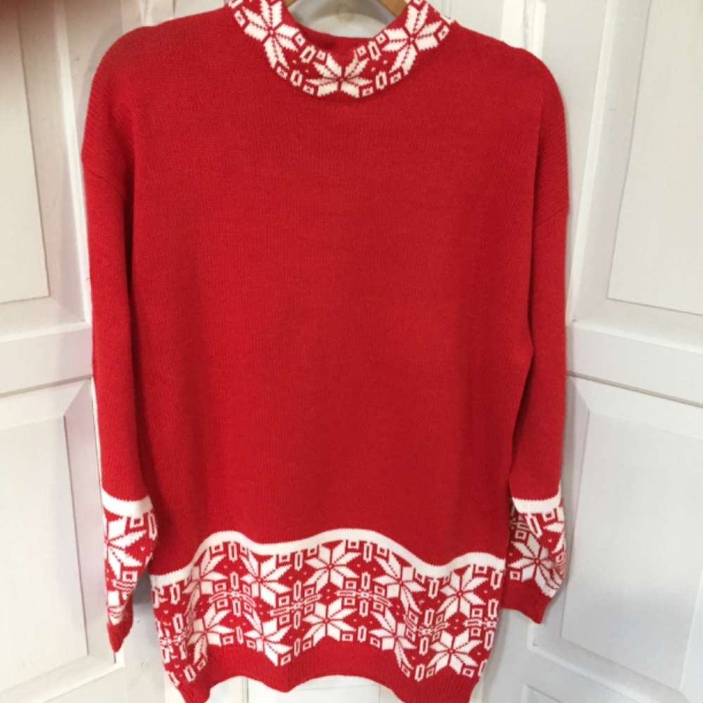 Red Snowflake Women's Sweater - Picture 3 of 15